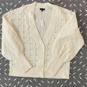 Talbots Cream Diamond Knit Cardigan